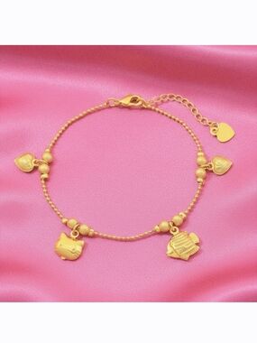 18K Gold-plated Charm Bracelet w/ Heart , Fish & Cat Charms
